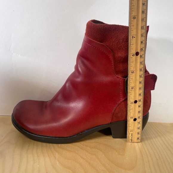 FLY London Red Leather Suede Ankle Boots Buckle Accent Women's Size 38 - Picture 9 of 13